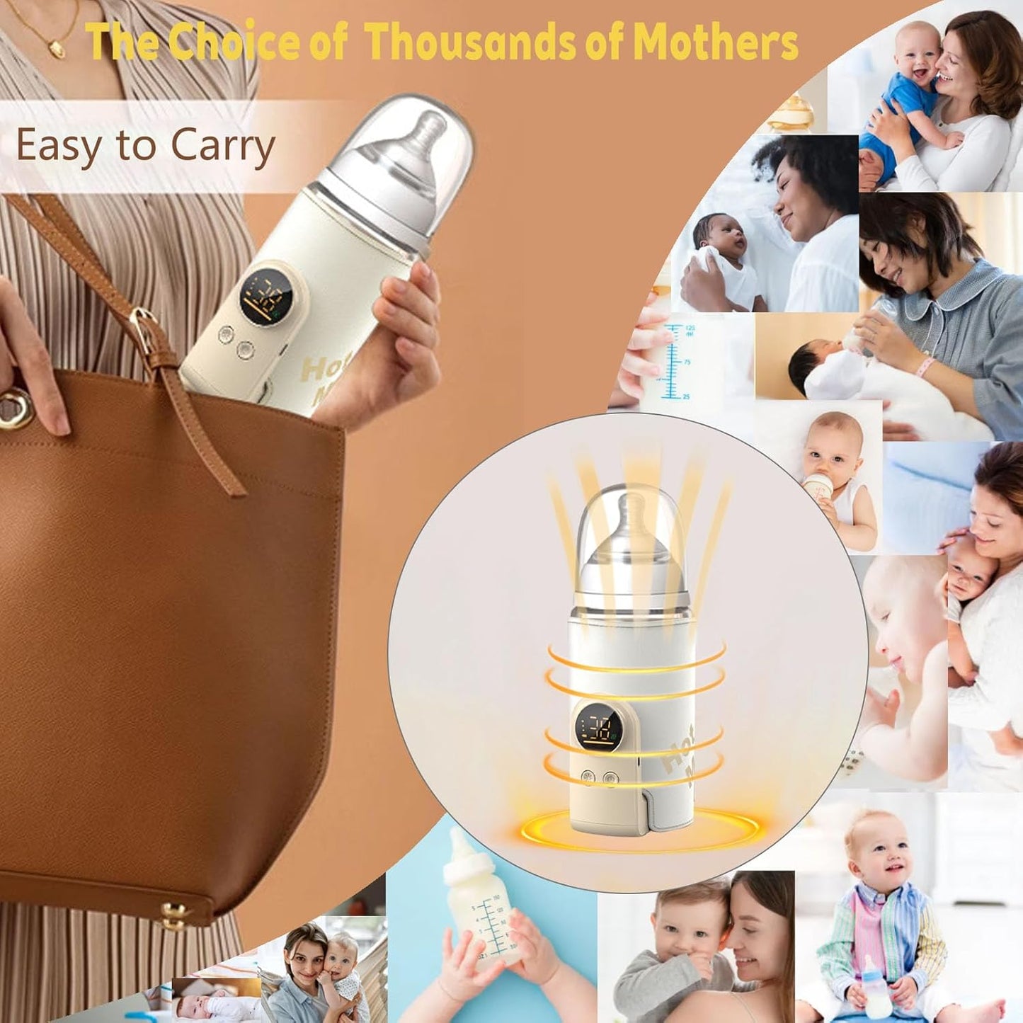 2025 Upgrade Portable Bottle Warmer for Travel,Comfortable Bottle Warmer on the go,Rapid Warming,Long-Lasting Warming up to 6-10H (10000 mAh)
