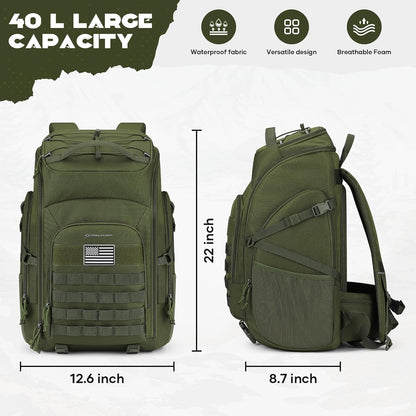 Maelstrom Tactical Backpack for Men, 40L Military Backpack,Water Resistant Assault Pack for Women, 3-Day Bug Out Bag for Hiking, Camping, Gym with Molle System-Army Green
