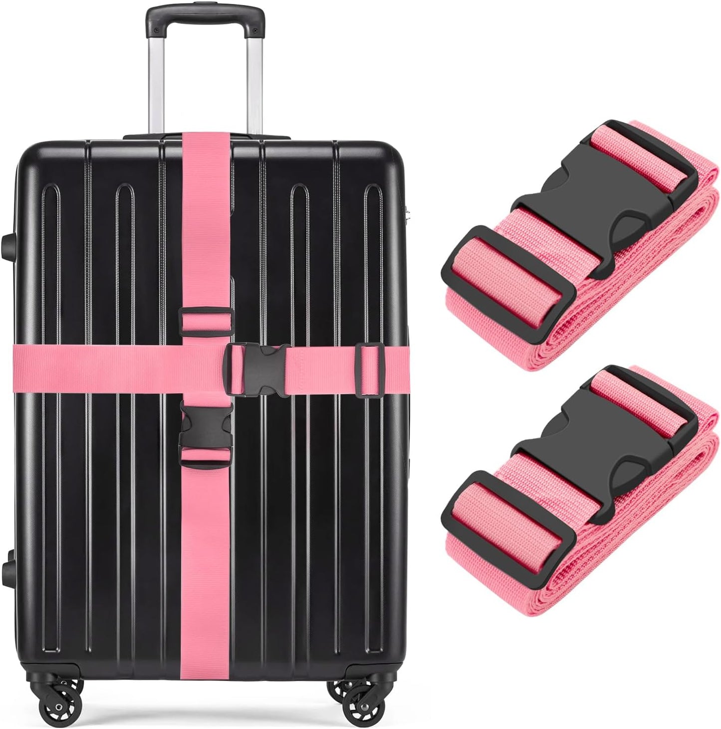 BILIONE Luggage Straps, 79" Long Belts Keep Suitcase Secure While Traveling, TSA Approved Add a Bag Premium Accessory for Travel Bag Closure (2PCS Pink)