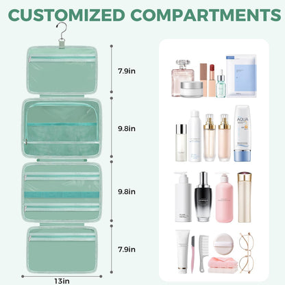 Toiletry Bag For women,Portable Hanging Organizer,4 Leakproof Compartment for full-sized Conditioner, Brushes Set, Makeup Accessories,Visible and easy to access.L-mint