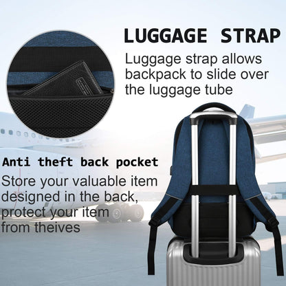 17 Inch Laptop Backpack, Business Anti Theft Slim Durable Laptops Backpack with USB Charging Port, Water Resistant College Computer Bag Gifts for Men & Women Fits 15.6 Inch Notebook-Blue