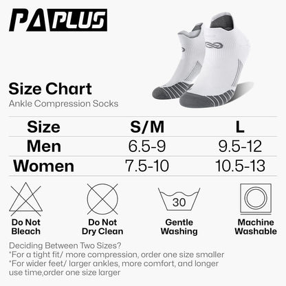 PAPLUS Ankle Compression Sock for Men and Women 2/4/6 Pairs, Low Cut Compression Running Sock with Ankle Support