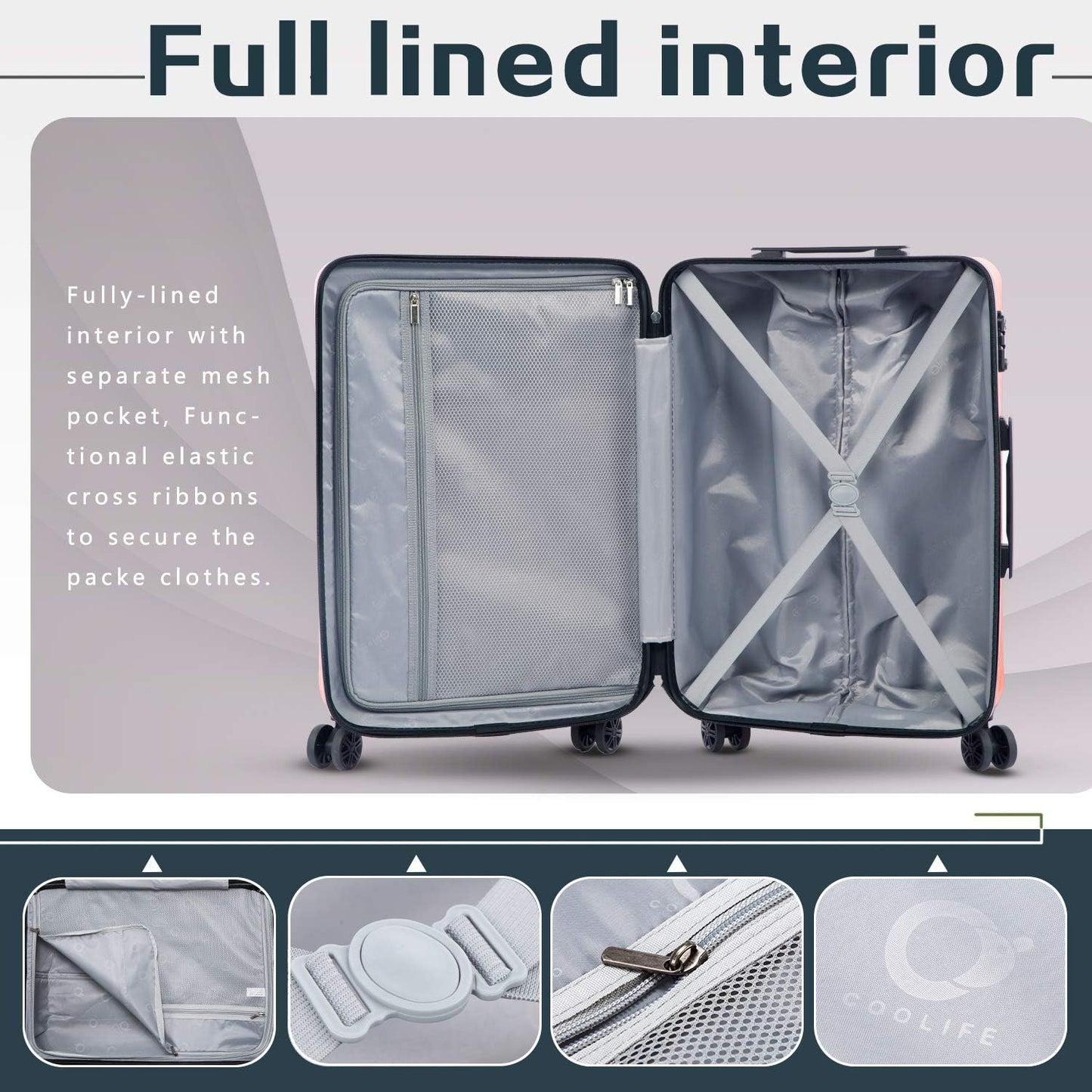 Coolife Luggage Suitcase PC+ABS with TSA Lock Spinner Carry on Hardshell Lightweight 20in 24in 28in(white, M(24IN))