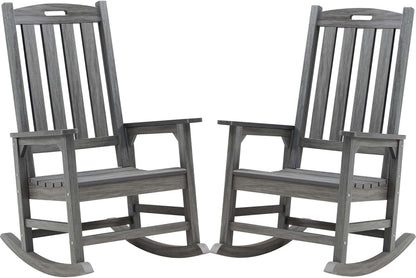 Psilvam Outdoor Rocking Chair Set of 2, Poly Lumber Oversized Rocking Chair with 21" Wide Seat and 32" Tall Backrest, Pre-Assembled with Most Components for Effortless Installation(Dark Gray)