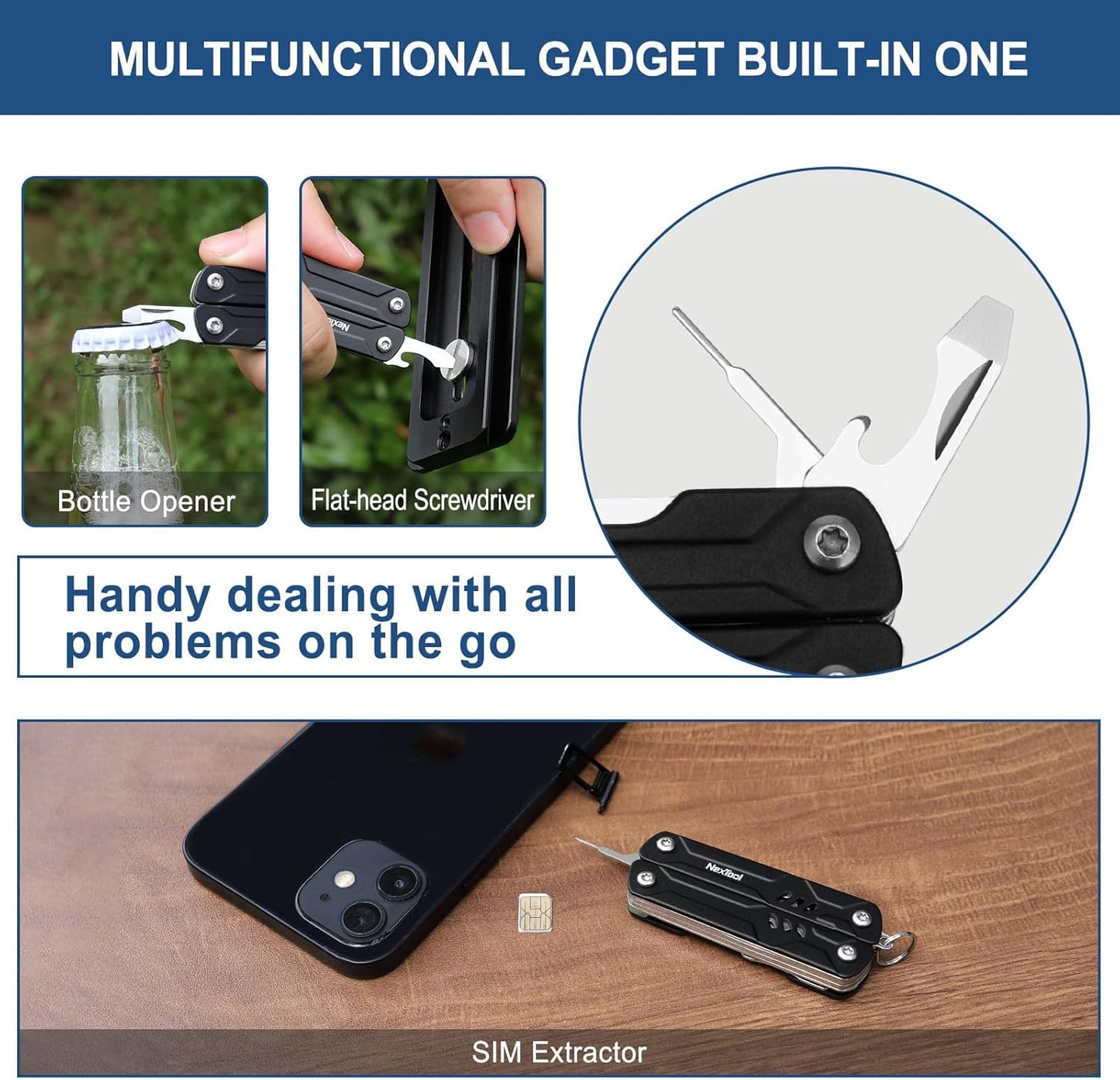 NexTool Mini Multitool - 9 in 1 Keychain Multitool with Needle Nose Pliers, Scissors, SIM Extractor and Screwdrivers for Travel, EDC, TSA Approved