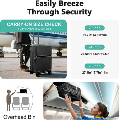 Hard Shell Luggage 20 Inch Travel Luggage, 22x14x9 Airline Approved with TSA Lock, ABS Aluminum Frame, Lightweight Travel Luggage 20'' 24'' 26'' Carry-On (Upgraded Black, 20 Inch)