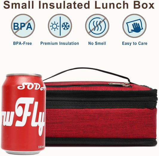 FlowFly Small Insulated Lunch box Portable Soft Bag Mini Cooler Thermal Meal Tote Kit with Handle for Work & School, Red