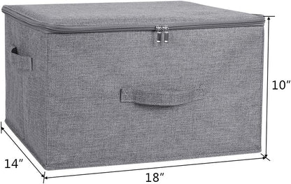 ANMINY 3PCS Storage Bins with Zipper Lids 36 Qt Lidded Fabric Storage Boxes Baskets Cubes with Handles Collapsible Washable Cotton Linen Closet Shelf Clothes Organizer Containers - Gray, Large