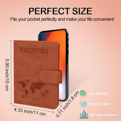 Passport Holders, RFID Blocking Credit Card Holder, PU Leather Passport Holders for Travel with Magnetic Buckle, Travel Must Haves Cruise Ship Essentials for Men, Women (Brown)