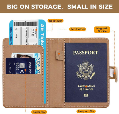 Melsbrinna Premium Leather Passport Holder Covers Case, Waterproof Rfid Blocking Travel Wallet Passport Holder with Pen Holder, Cute Passport Book for Women/Men