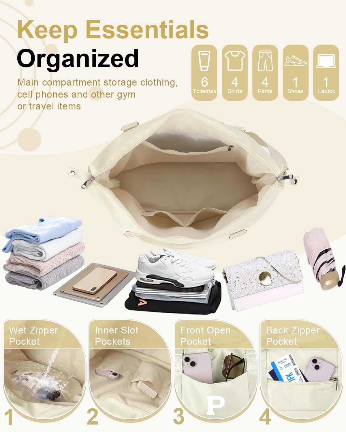 Initial Travel Duffel Bag Sports Gym Bag for Kids Teen Birthday Gifts,Beige Personalized Weekender Bag Carry On Dance Bags for Women Men,Waterproof Monogram Overnight Bag with Trolley Sleeve(Letter P)
