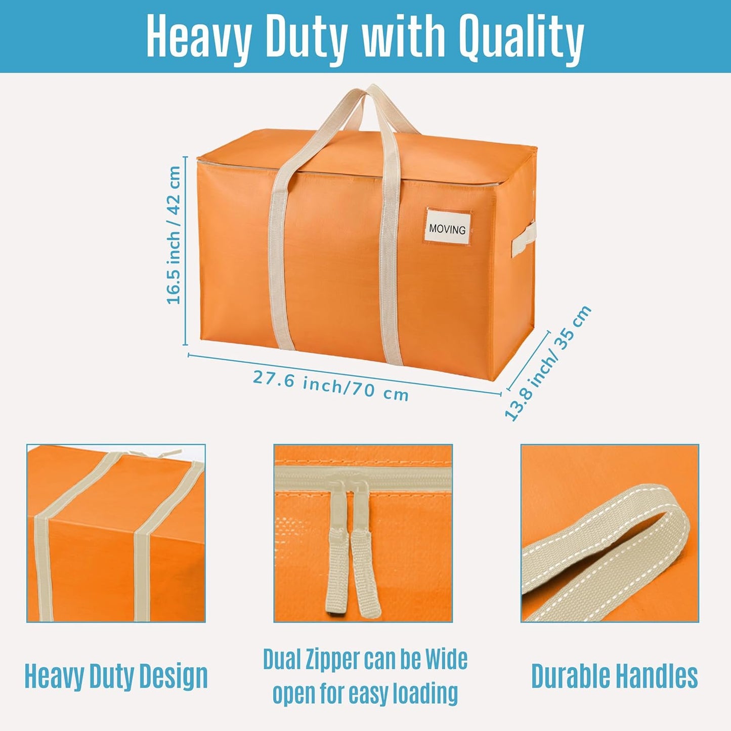VENO 8 Pack Moving Bags, Heavy Duty, Moving Boxes Alternative, Packing Storage Supplies, Dorm Room Essentials with Zipper for Clothes, Extra Large Packaging Totes (Seasonal Autumn Orange, 8 Pack)