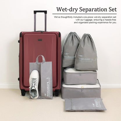 Premium Carry On Luggage, 20Inch&29 Inch Top Opening Airline Approved ABS+PC Hard Shell Suitcases with Silent Wheels, TSA Lock,Front Pocket and Wet-dry Separated Six-piece Set
