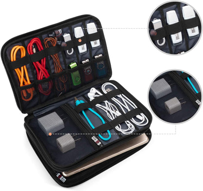 BUBM Double Layer Electronic Accessories Organizer, Travel Gear Bag for Cables, USB Flash Drive, Plug and More, Perfect Size Fits for iPad mini (Medium, Gray)