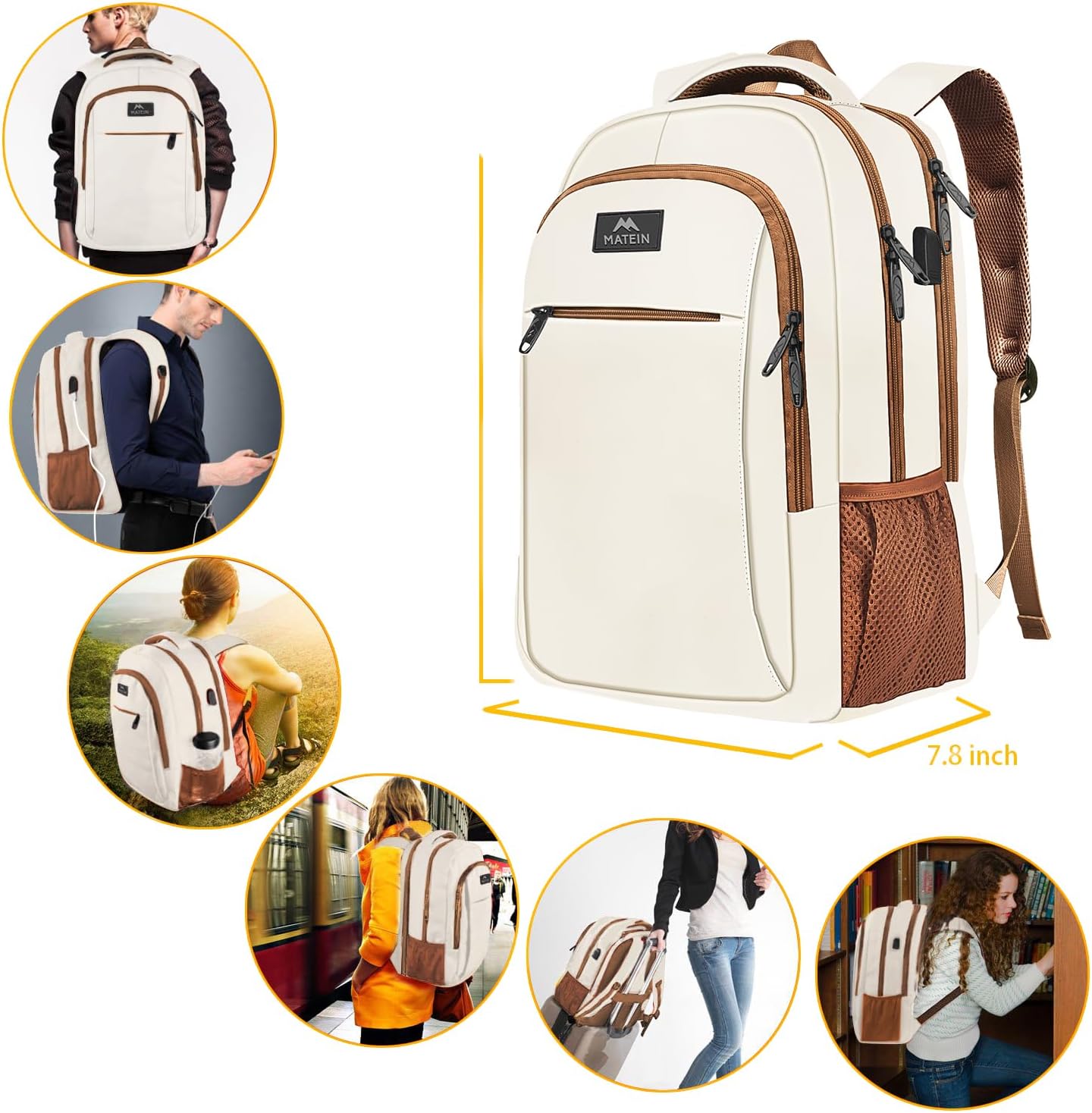 MATEIN 15.6inch Travel Laptop Backpack, Cute Anti Theft Slim Sturdy Laptops Backpack with USB Charging Port, Water Resistant College Computer Bag Gift for Men & Women Nurse
