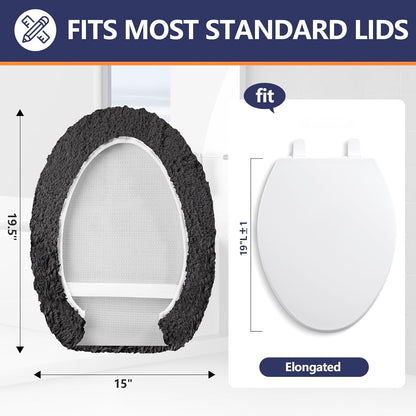 Microfiber Elongated Toilet Seat Cover 19.5"x 15" Machine Washable Solid Toilet Lid Cover Adjustable Rubber Backing Fits Most 18-19.5" L x 14-16" W Elongated Toilet Seat