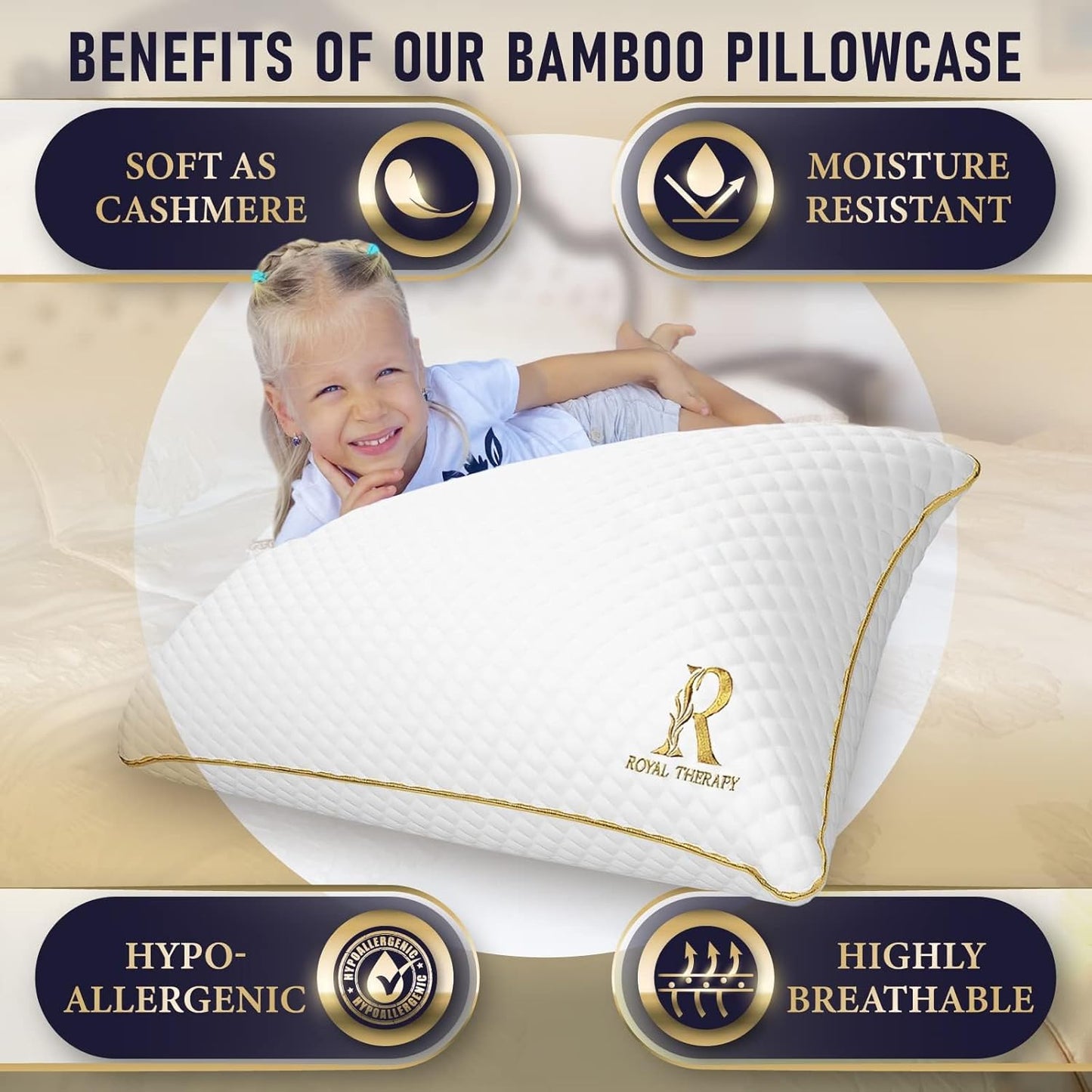Royal Therapy 4-Pack King Memory Foam Pillow, Adjustable Shredded Pillow for Neck & Shoulder Pain Relief, Support for Back, Stomach, Side Sleepers