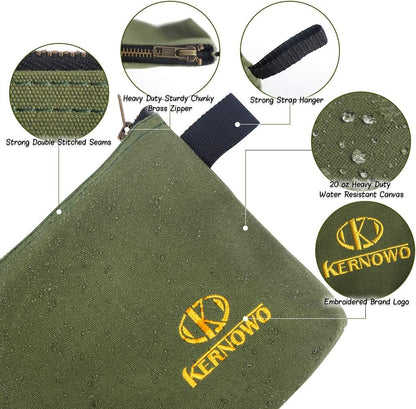 KERNOWO 4 Pack Upgrade Zipper Canvas Tool Pouch, 20 oz Heavy Duty Tool Bag, Water Resistant Utility tools Organizer, 12.75 X 8 X 2.25 inch Spacious Storage Pouches with Dependable Brass Zippers