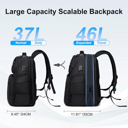 FENRUIEN Business Travel Backpack for Men,Large Capacity Laptop Backpack with USB Charging Port,Multifunctional Water Resistant Expandable Black Bag Fits 15.6 Inch computer