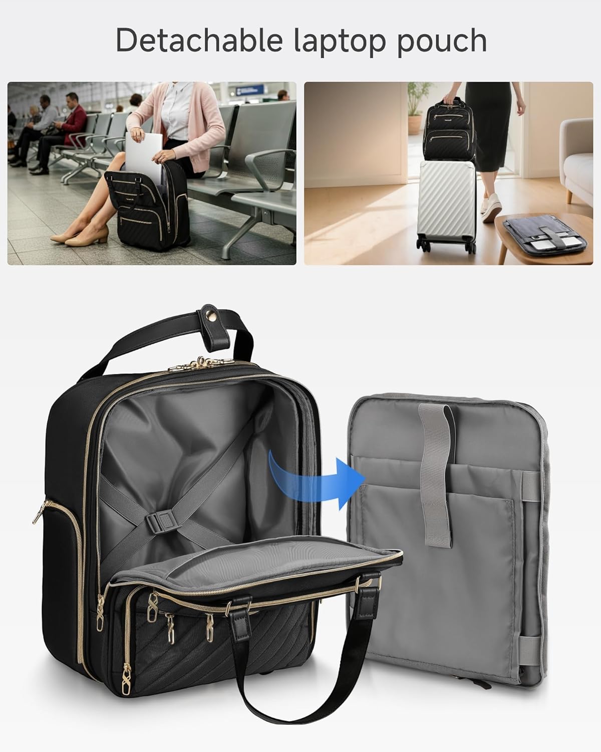 LUGGEX Underseat Carry On Luggage with Wheels, Stylish Lightweight Under Seat Luggage, Soft Sided Personal Item Suitcase for Short Trip (Black, 16 Inch)