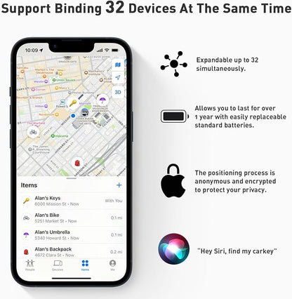 Smart Tracker Tags, Bluetooth Luggage Tracker with Keychain, Compatible with iOS Find My app, Item Locator for Key, Wallet, Suitcase, Bags, IP67 Waterproof, Battery Include