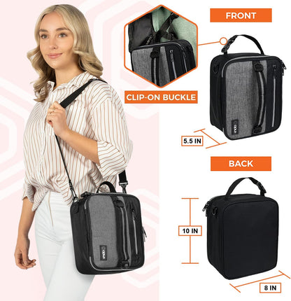 opux Insulated Lunch Box for Men Women Adult, Compact Lunch Bag for Kids Boy Girl Teen, Soft Lunch Cooler Bag for Work School, Leakproof Lunchbox Lunch Pail with Clip-on Buckle, Heather Gray