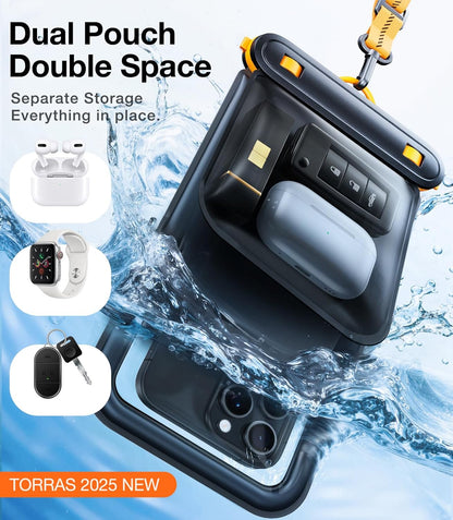 TORRAS IP68 Waterproof Phone Pouch Double Space, Floating Waterproof Phone Case with Lanyard for iPhone 16 Pro Max 15 14 13 S25 S24, Phone Dry Bag Vacation Cruise Ship Travel Essentials 7.0'', Black
