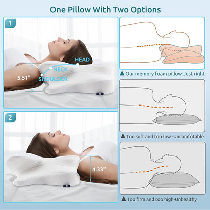 DONAMA Cervical Pillow for Neck and Shoulder,Contour Memory Foam Pillow,Ergonomic Neck Support Pillow for Side Back Stomach Sleepers with Pillowcase-King Size