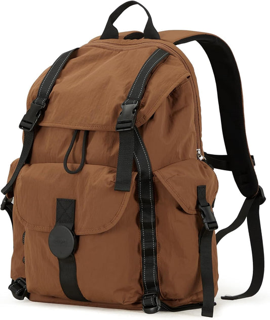mixi Travel Backpack for Women Men, 18 Inch Carry On Laptop Backpack Flight Approved fits 16'' Laptop, Lightweight Waterproof Hiking Backpack Travel Outdoor Business Casual Daypack, Brown