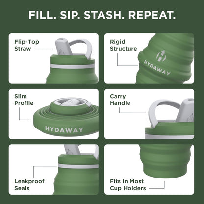 HYDAWAY 25oz Collapsible Water Bottle - BPA-Free, Leakproof, Lightweight, and Space-Saving - Perfect for Hiking, Travel, and All-Day Hydration