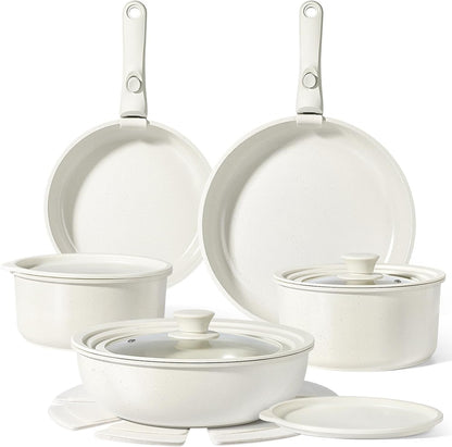 GiPP Ceramic Pots and Pans Set Non Stick, Nonstick Detachable Handle Cookware Sets, Healthy Non Toxic PFAS PFOA & PTFE Free, Dishwasher ＆Oven Safe, Induction Kitchen Pot and Pan, 15 Piece Cream