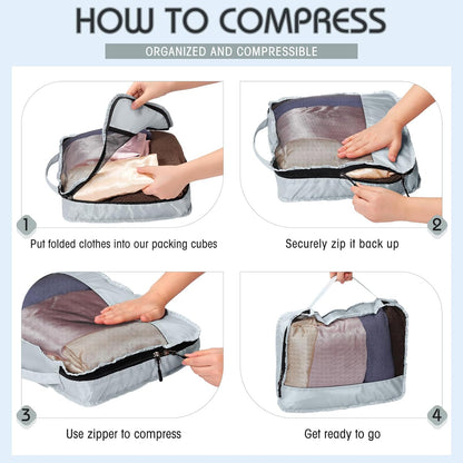 5 Pcs Packing Cubes for Suitcase Large Travel Cubes Carry on Luggage Organizer Bags for Clothes Accessories(S,Gray)
