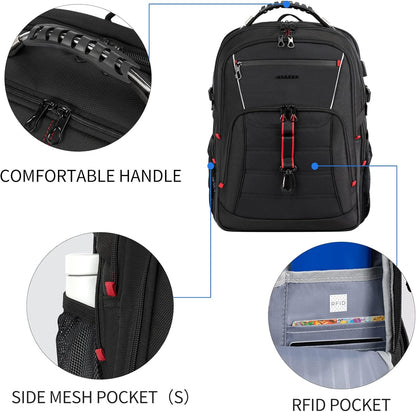 KROSER Travel Laptop Backpack 18.4 inch XXXL Computer Backpack Stylish College Backpack with RFID Pockets USB Charging Port REFLECTIVE STRIPS Water-Repellent Day pack for Business/Men