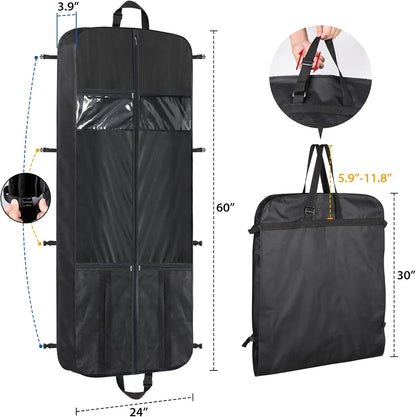 Zilink 60” Travel Garment Bags for Hanging Clothes Waterproof Long Garment Bags for Dresses with Accessory Pouch Suit Travel Bags with Adjustable Handles and Buckles for Suit Tuxedos Dresses Gowns
