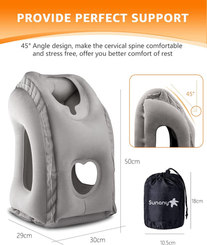 Sunany Travel Pillow, Inflatable Neck Pillow Used for Airplanes/Cars/Buses/Trains/Office Napping with Eye Mask/Earplugs (Gray)