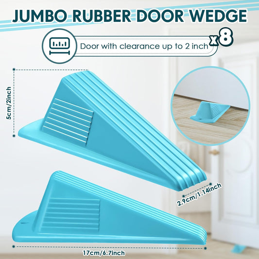 Frienda 8 Pcs Jumbo Door Stoppers Heavy Duty Door Stopper Tall up to 2inch Tall Wedge TPR Large Wedge Stackable Big Rubber Doorstop for Hotel Carpet Hardwood Concrete and Tile (Blue)