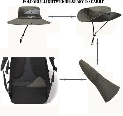 Womens Summer Sun Hat Beach Hat Wide Brim Outdoor UV Protection Hat Foldable Cool Mesh Ponytail Bucket Hat