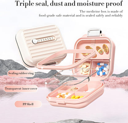 Travel Pill Organizer Box with Medicine Labels, 2Pack 7 Compartments Portable Pill Case, Daily Medication Organizer Storage Pill Container for Pocket Pharmacy(Pink S+L 2Pack)