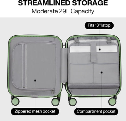 mixi Underseat Carry on Luggage 16 Inch Hardshell PC Suitcase with Spinner Wheels TSA Lock for Travel, Avocado Green