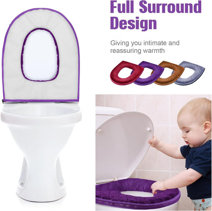 Riakrum 4 Pcs Toilet Seat Covers Pads for Bathroom Comfortable Toilet Seat Cushion Cover Soft Thicker Warmer Washable Pad with Zipper Home Reusable(Modern,Gray, Violet, Red, Brown)