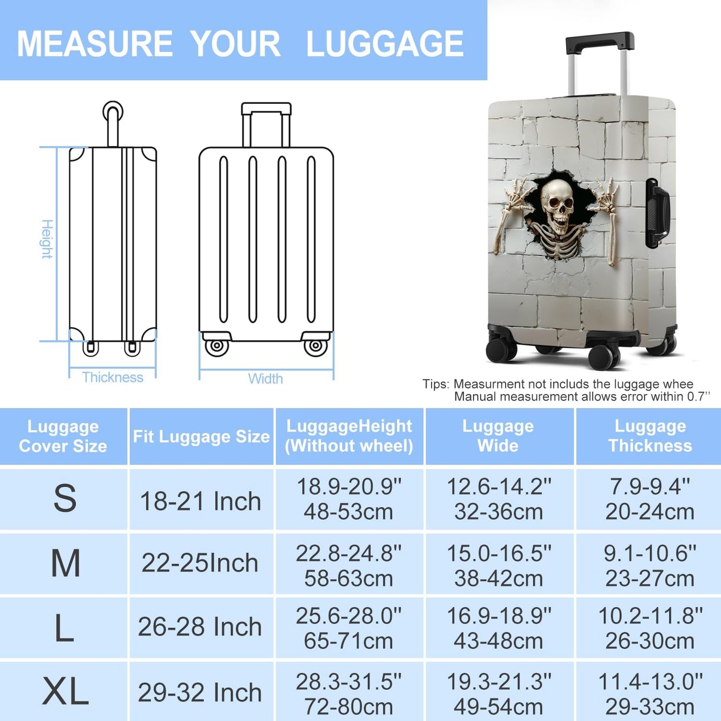 Luggage Cover Washable Suitcase Protector Anti-Scratch,Stretchable Fit for 20-34Inch Luggage Durable Travel Bag Cover with Zipper Closure (Skull, XL(fits 32-34Inch suitcase))