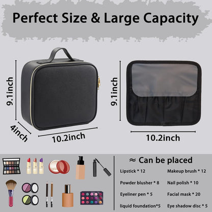 Makeup Bag with Led Mirror,Travel Makeup Organizer with 3 Color Setting, Portable Storage and Adjustable Dividers Travel Makeup Bag(Black)