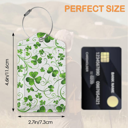 St. Patrick’s Day 3 PCS Luggage Tags, Lucky Clovers Leather Suitcase Tags with Privacy Cover Name Address Labels and Durable Steel Loop for Men/Women Travel Bag Suitcases