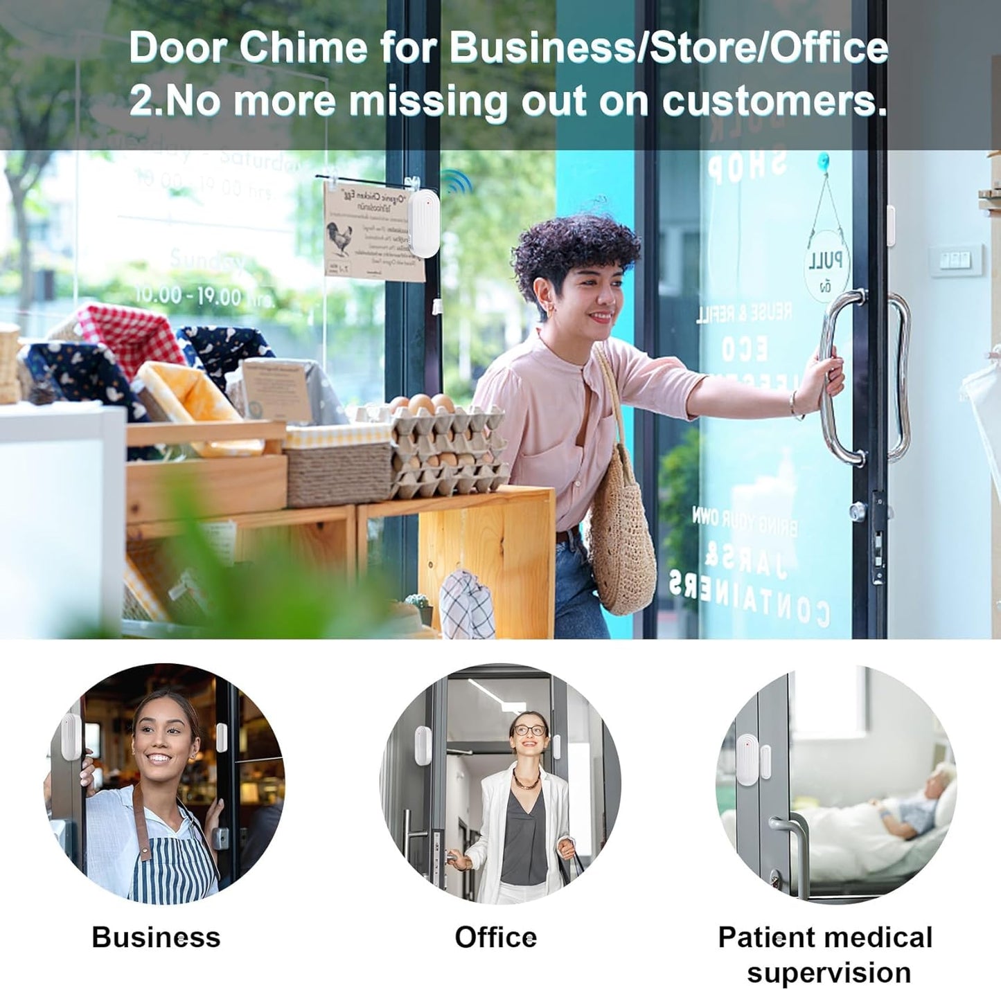 SanJie Door Chime, Door Open Contact Sensor Alarm with 500 FT Range,26 Chimes 5 Adjustable Volume for Business/Store/Home/Office When Entering 2 Receivers +1 Sensors