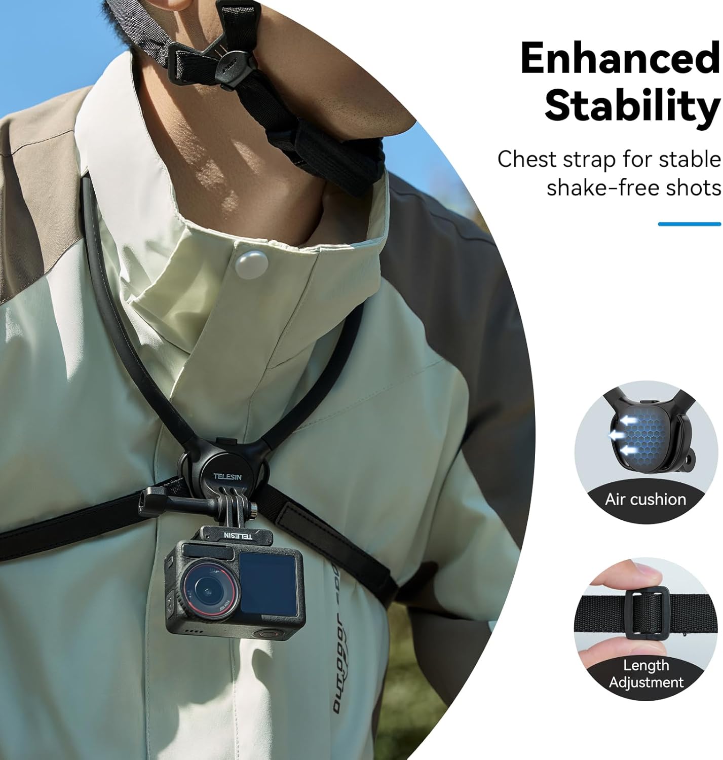 TELESIN Neck Mount SE 2.0 with Air Cushion, Adjustable Chest Strap and Neck Mount for Hands-Free POV Vlogging for GoPro Hero 13/12/11/10/9, Insta 360 X5/X4/X3/Ace Pro 2, DJI Osmo 360 Action 3/4/5 Pro