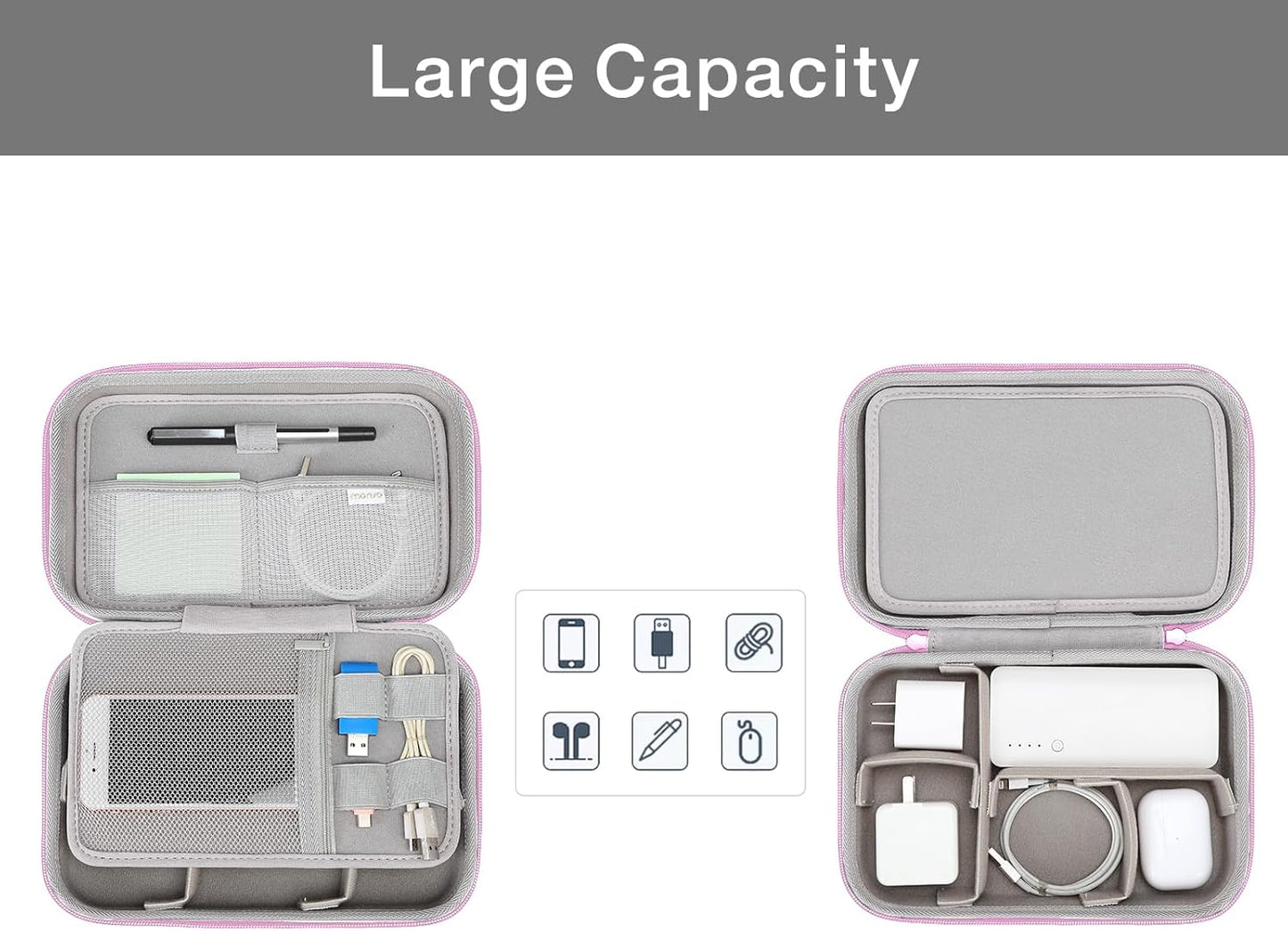 MOSISO Electronic Organizer Travel Case Compatible with MacBook Power Adapter, Compatible with Magic Mouse & Pencil, SD Card, USB Flash Disk with 4 Modular Insert & 2 Cable Tie & Snap Hook, Pink