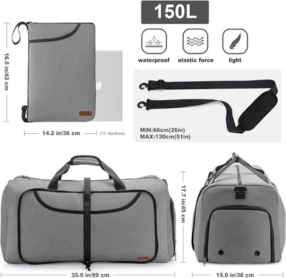 150L Duffle Bag for Travel, Extra Large Foldable Waterproof Travel Duffel Bags Weekender Overnight Bag for Men and Women with Shoe Compartment (Gray)