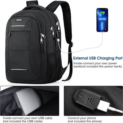 Travel Laptop Backpack for Men and Women, 17 Inch Large School Backpacks for Teens, Business Anti Theft Durable Back Pack, Water Resistant Computer Bag with USB Charging Port, Black