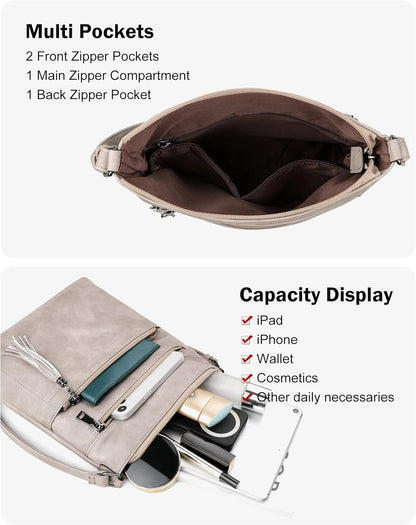 MASINTOR Crossbody Purses for Women, Multi Pocket Casual Crossbody Bag, Adjustable Strap Shoulder Bag with Tassel