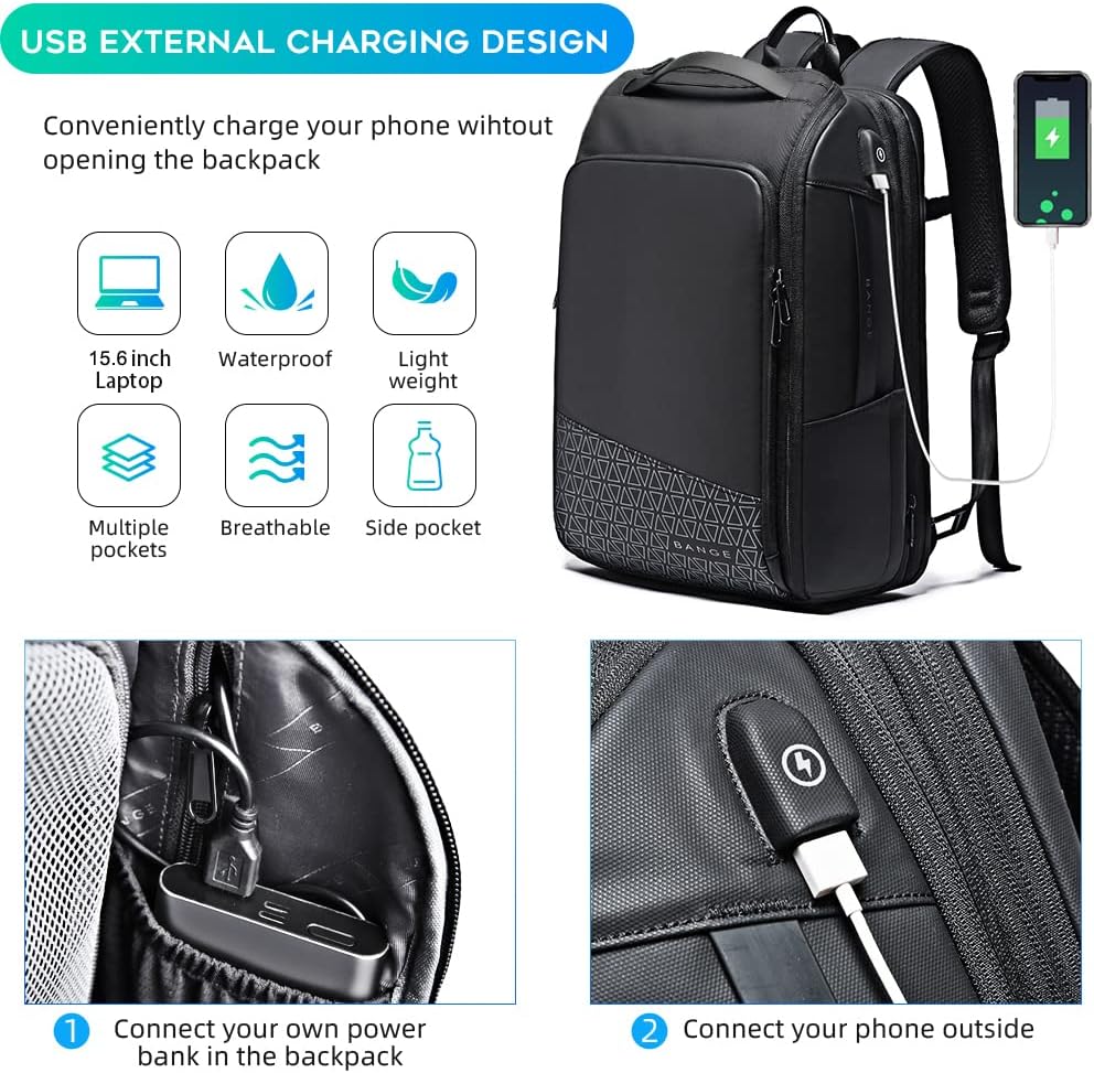 BANGE Travel Backpacks,Weekender Carry On Backpack, Waterproof Men's Business Laptop Backpack for 15.6inch